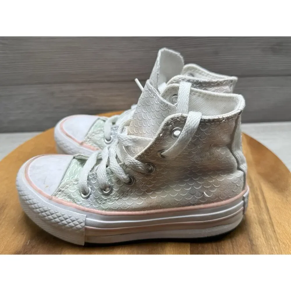 Converse Shoes Sz11 Youth Chuck Taylor Lift Hi Top Pastel Mermaid Scales 372752C